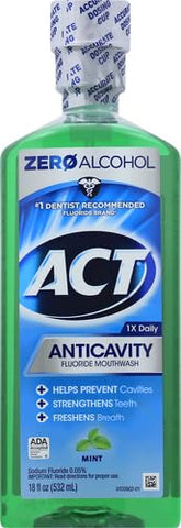 ACT Anticavity Fluoride Rinse mint zero alcohol 18 fl oz bottle anticavity mouthwash prevents cavities